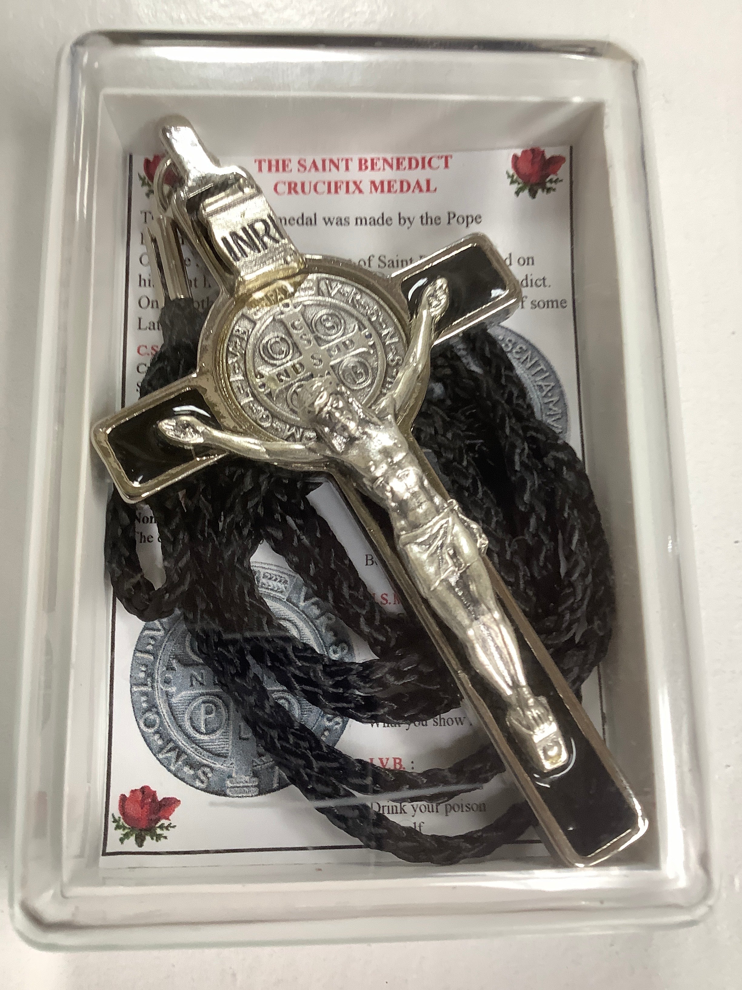 Necklace-Crucifix-St. Benedict-Black Enamel-3in