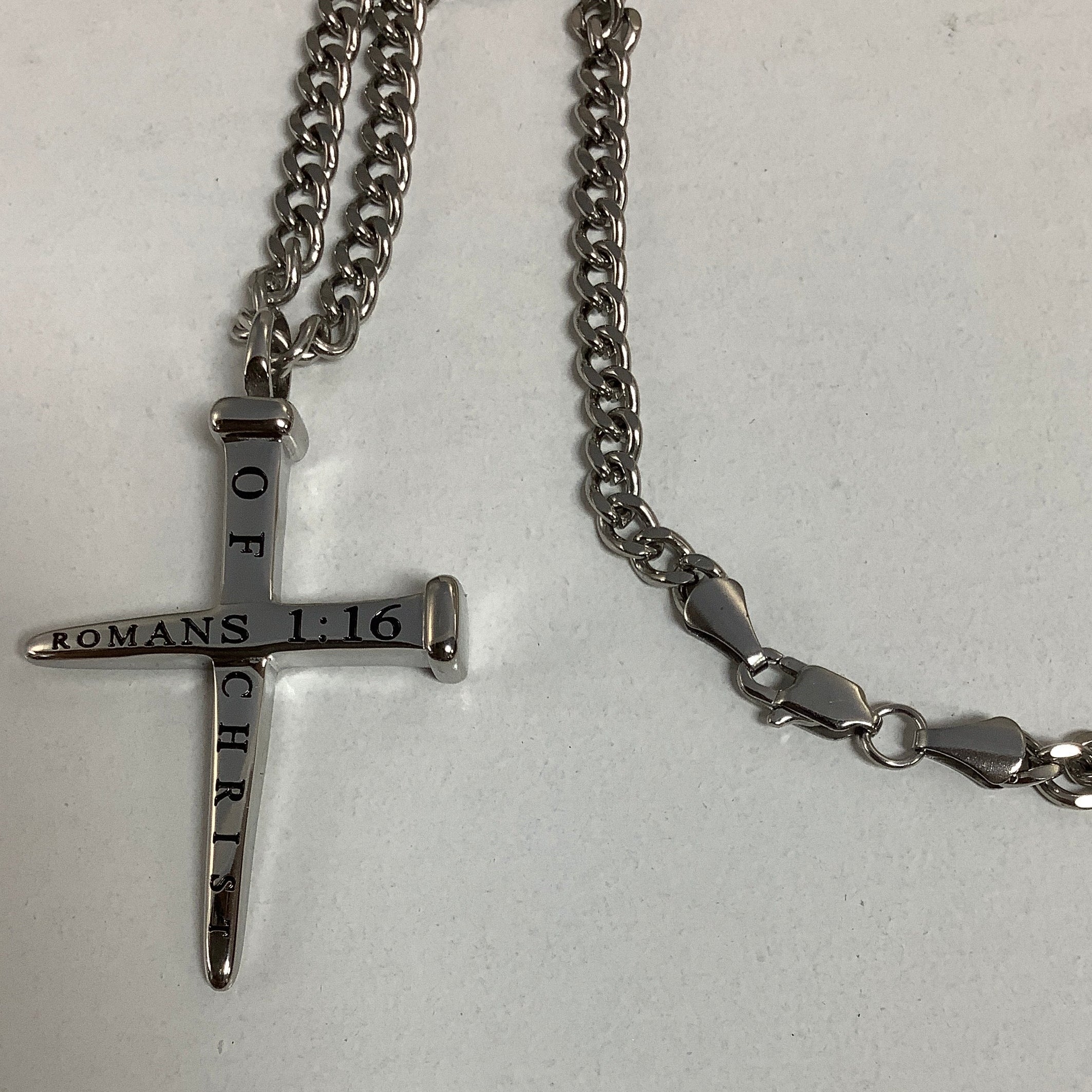 Necklace-Rom 1:16-Nail Cross-Not Ashamed-24"