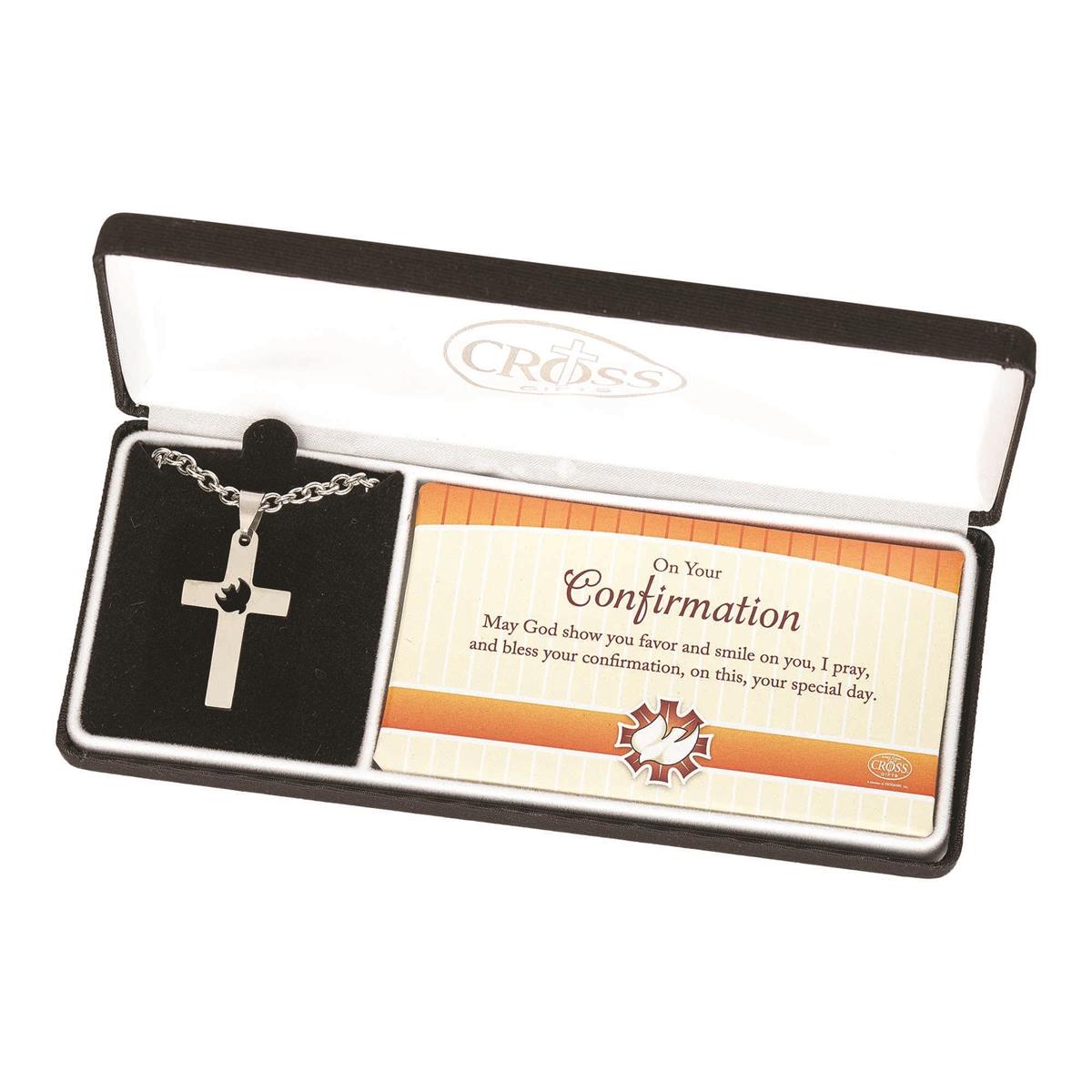 Necklace-SS-24"-Confirmation-Cross-Dove Cutout