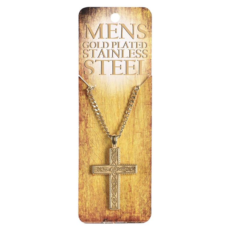 Necklace-Twirl Etched Cross-GP-24"