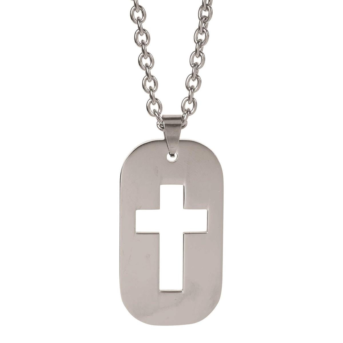 Necklace-Dogtag Cross Cutout-Stainless Steel