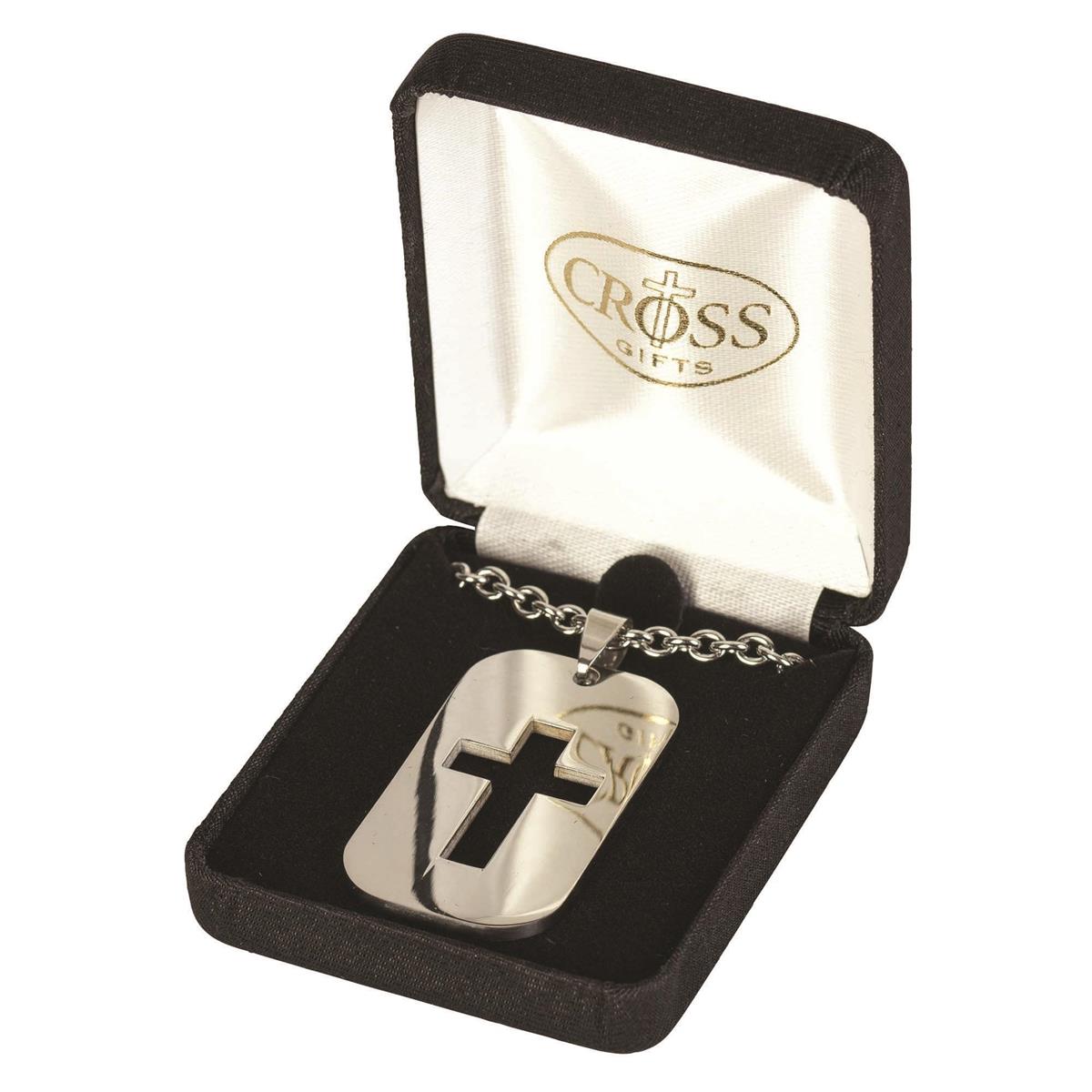 Necklace-Dogtag Cross Cutout-Stainless Steel