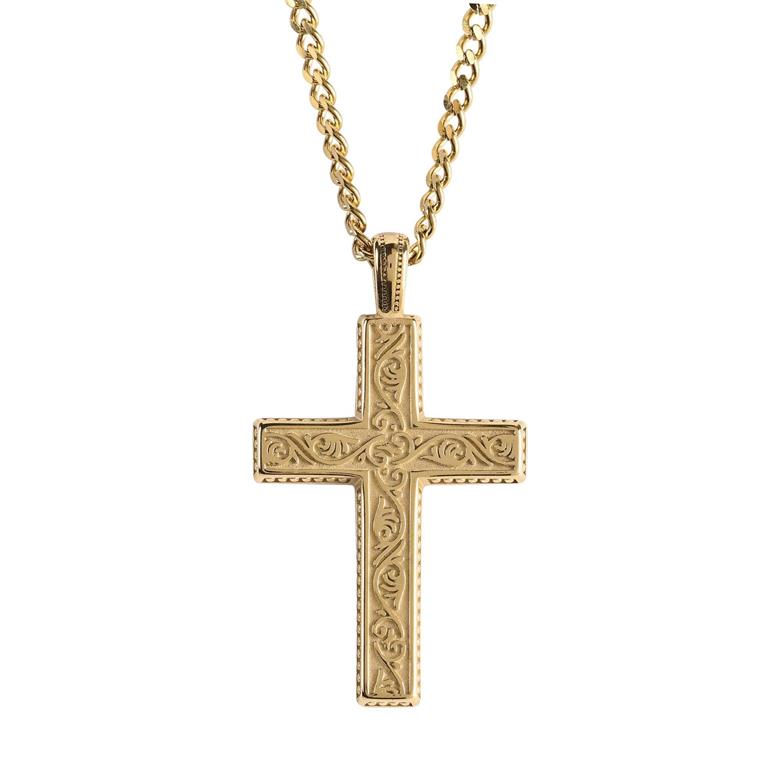 Necklace-GP STS Swirl Box Cross-24"
