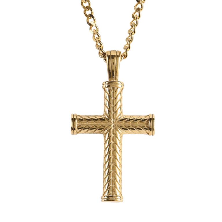 Necklace-GP/STS-Wheat Cross-GP/STS 24" Chain