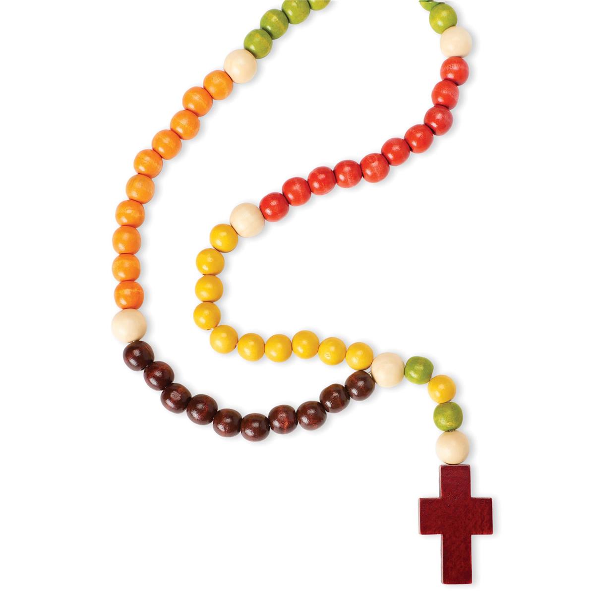 Rosary-Wood Beaded-Multicolor-20 1/2"