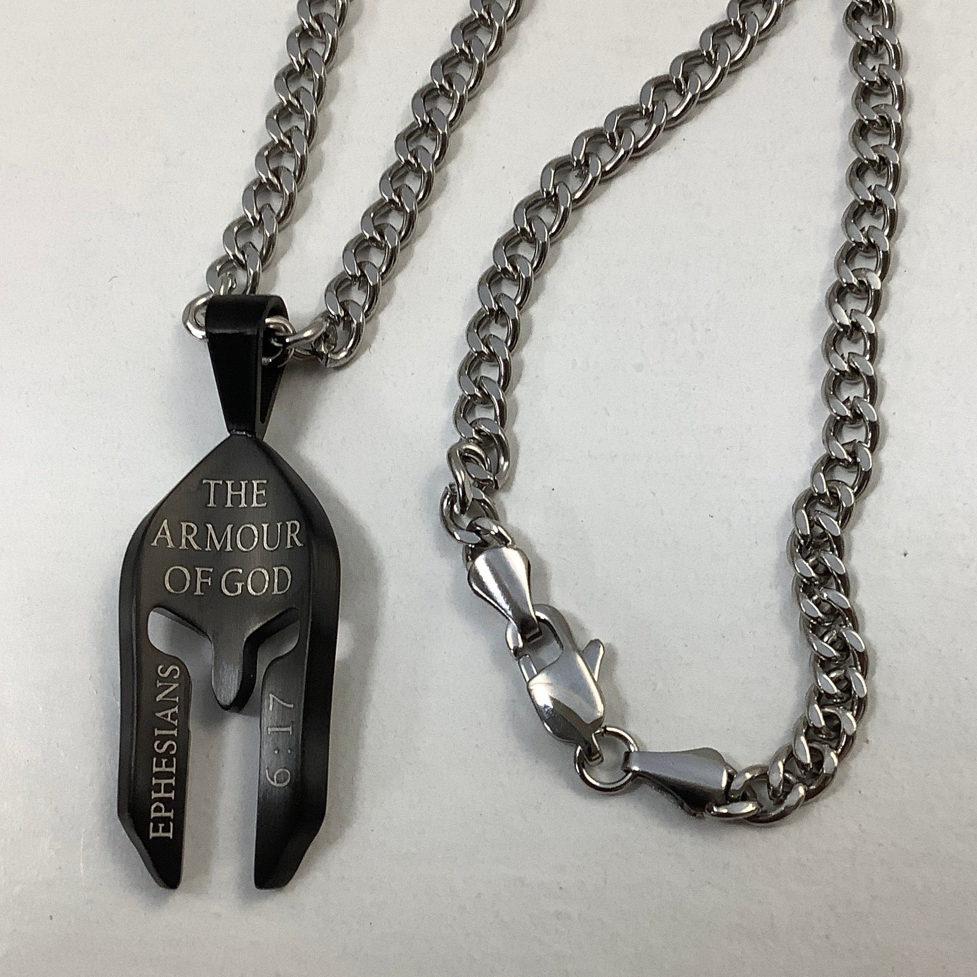 Necklace-Eph 6:17-Helmet of Salvation-Black-Armor of God-24"