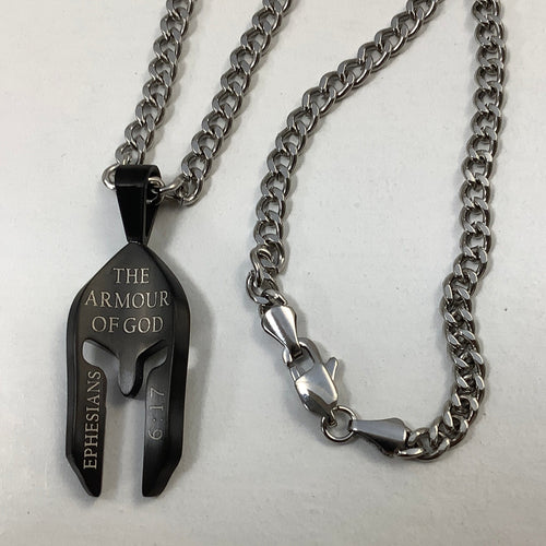 Necklace-Eph 6:17-Helmet of Salvation-Black-Armor of God-24"
