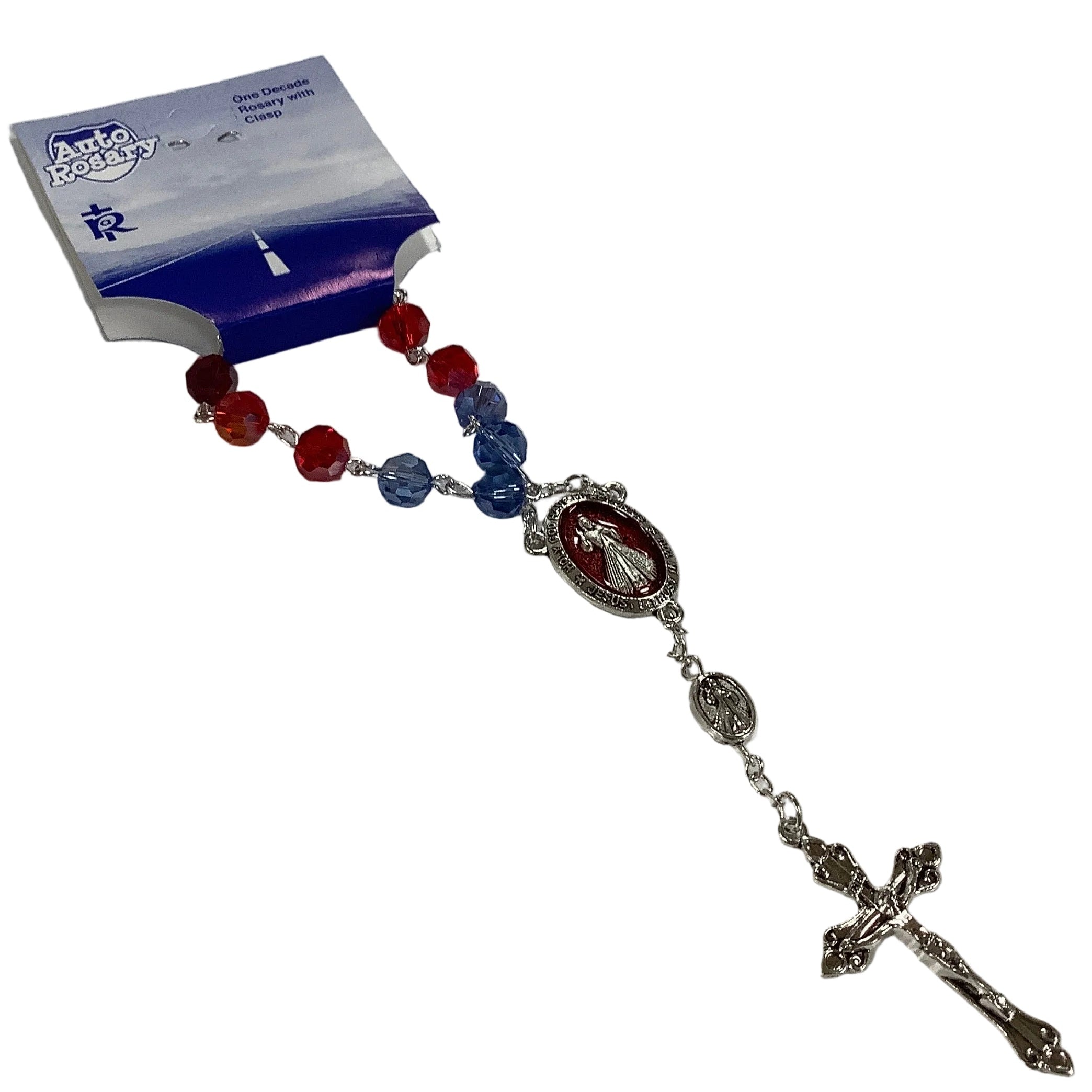 Auto Rosary-Divine Mercy-8mm-Red-Blue