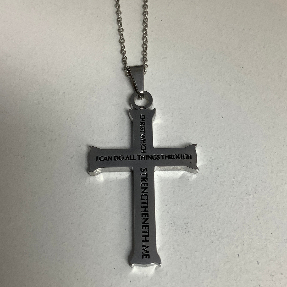 Necklace-Php 4:13-New Life Cross-Christ My Strength-18"