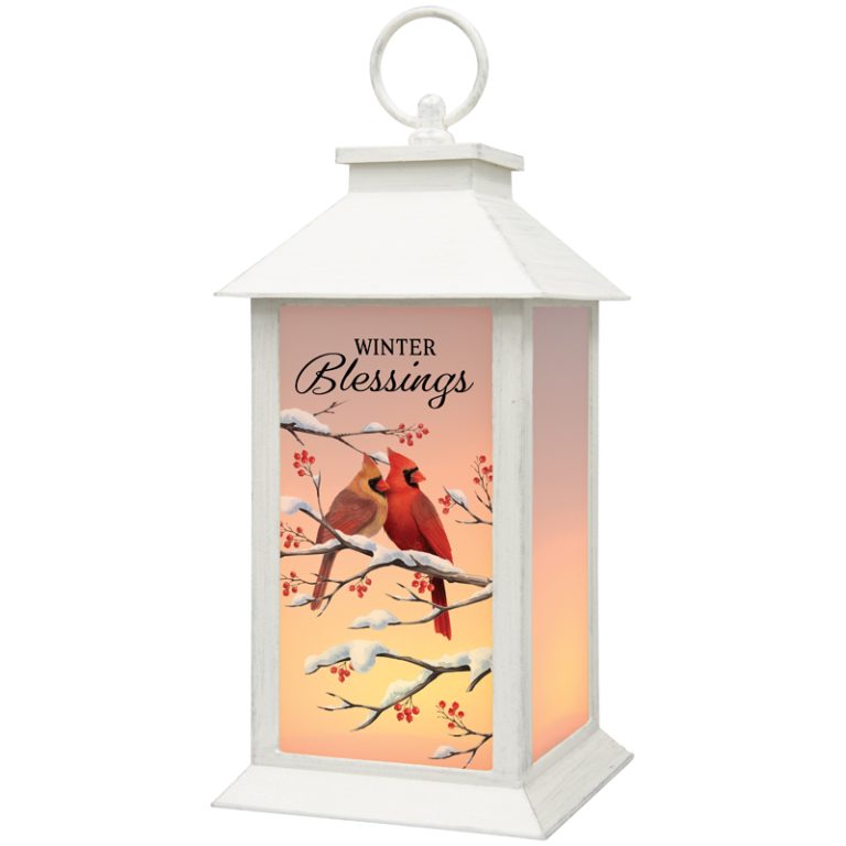 Lantern-White-Winter Blessings-13.5"