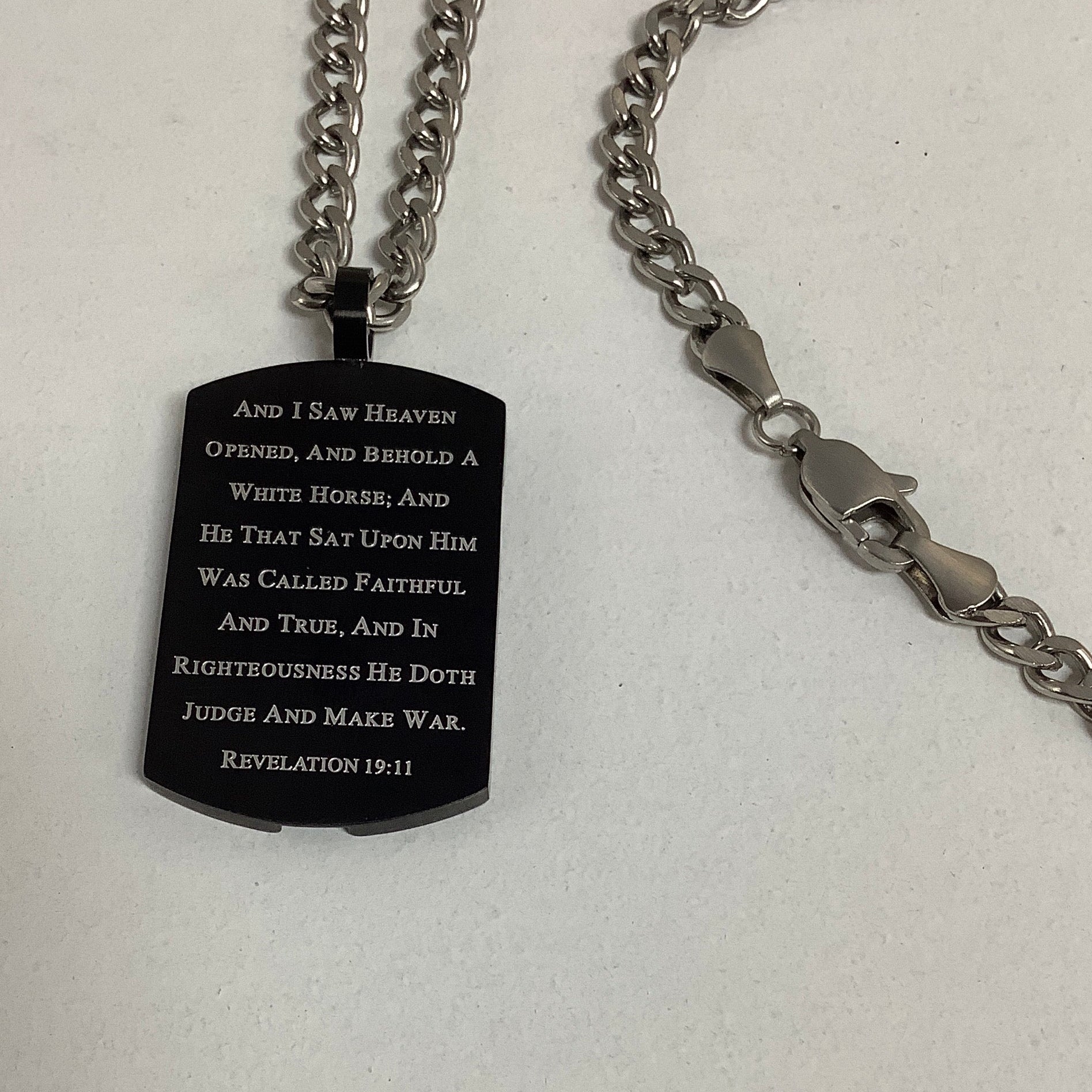 Necklace-Isa 61:2-Rev19:11-War Shield Cross-Horses-24"