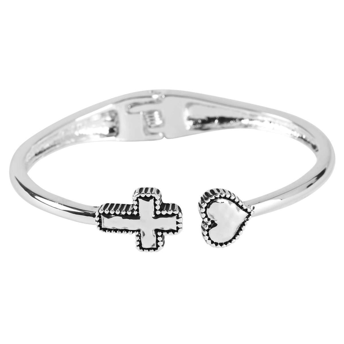 Bracelet-Hinged-Heart And Cross-Silver Plated