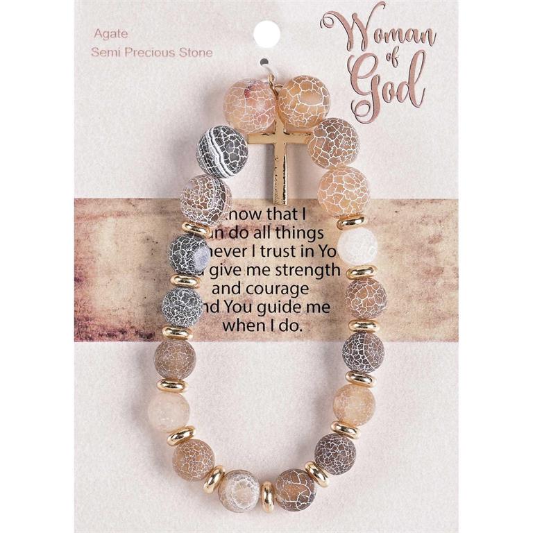 Bracelet-Woman of God-Brown w/Cross-35-8462