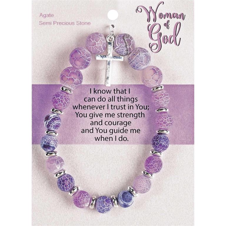 Bracelet-Woman of God-Lavender w/Cross-35-8466