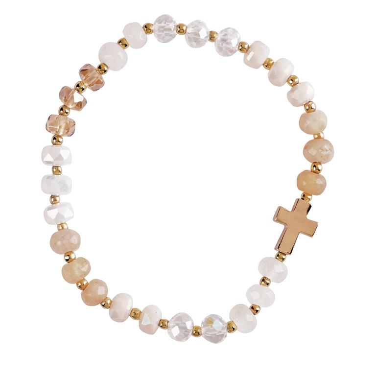 Bracelet-Stretch-Ecru Gemstone-Cross-35-8471T