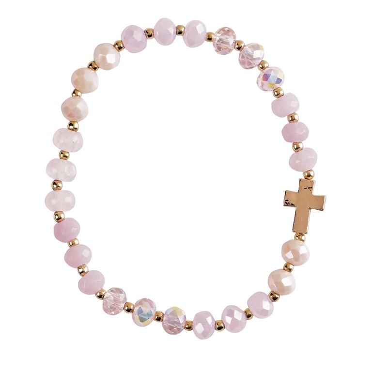Bracelet-Stretch-Pink Gemstone-Cross-35-8474T