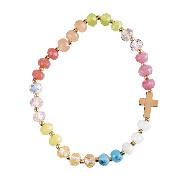 Bracelet-Stretch-Multi Gemstone-Cross-35-8475T