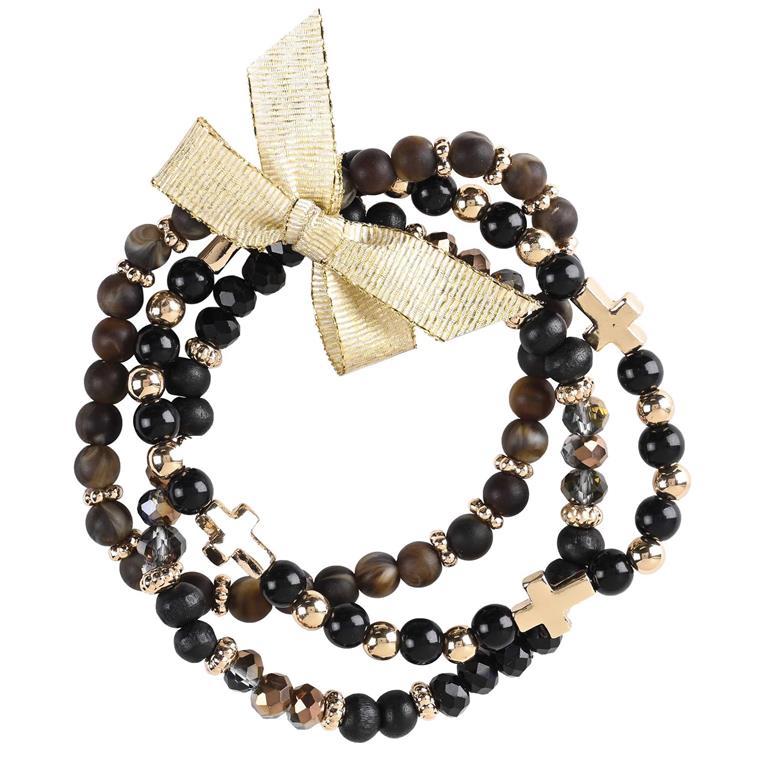 Bracelet-Triple-Dk Brown Beads-35-8477T