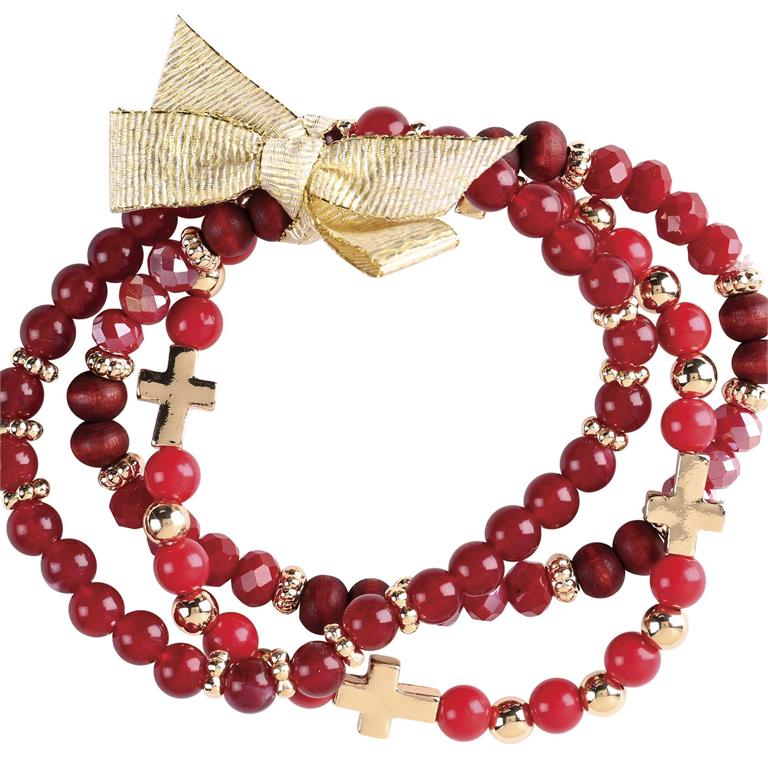 Bracelet-Triple-Red Burgundy Beads-35-8478T