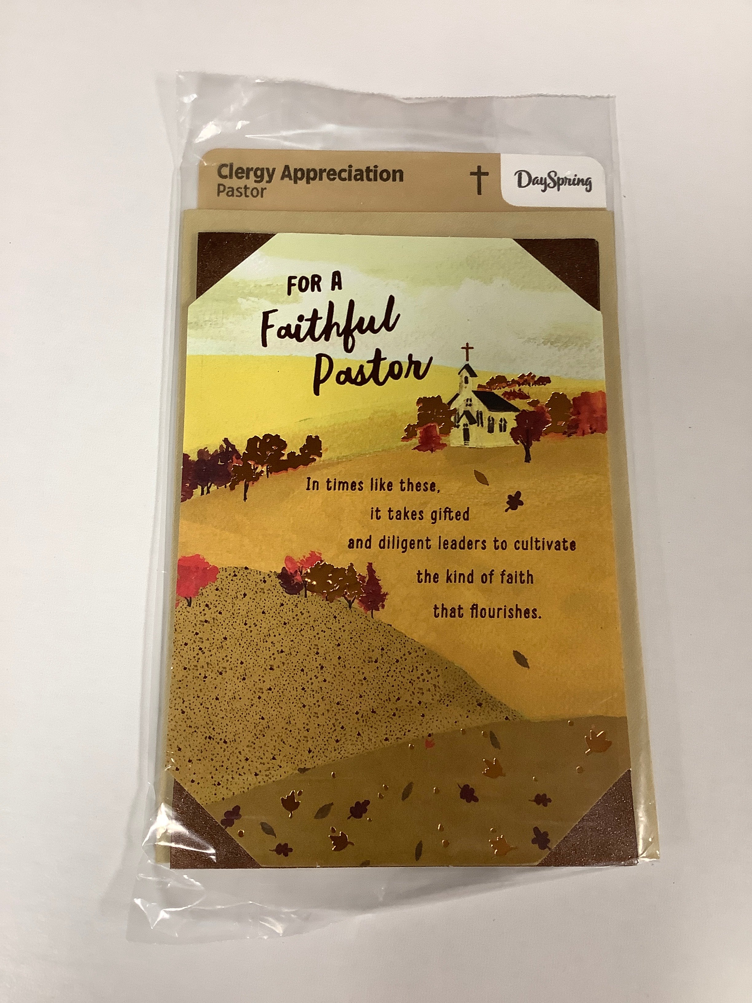 Card-Clergy Appreciation-Pastor-Church On Hill Leaf Trees-U1028