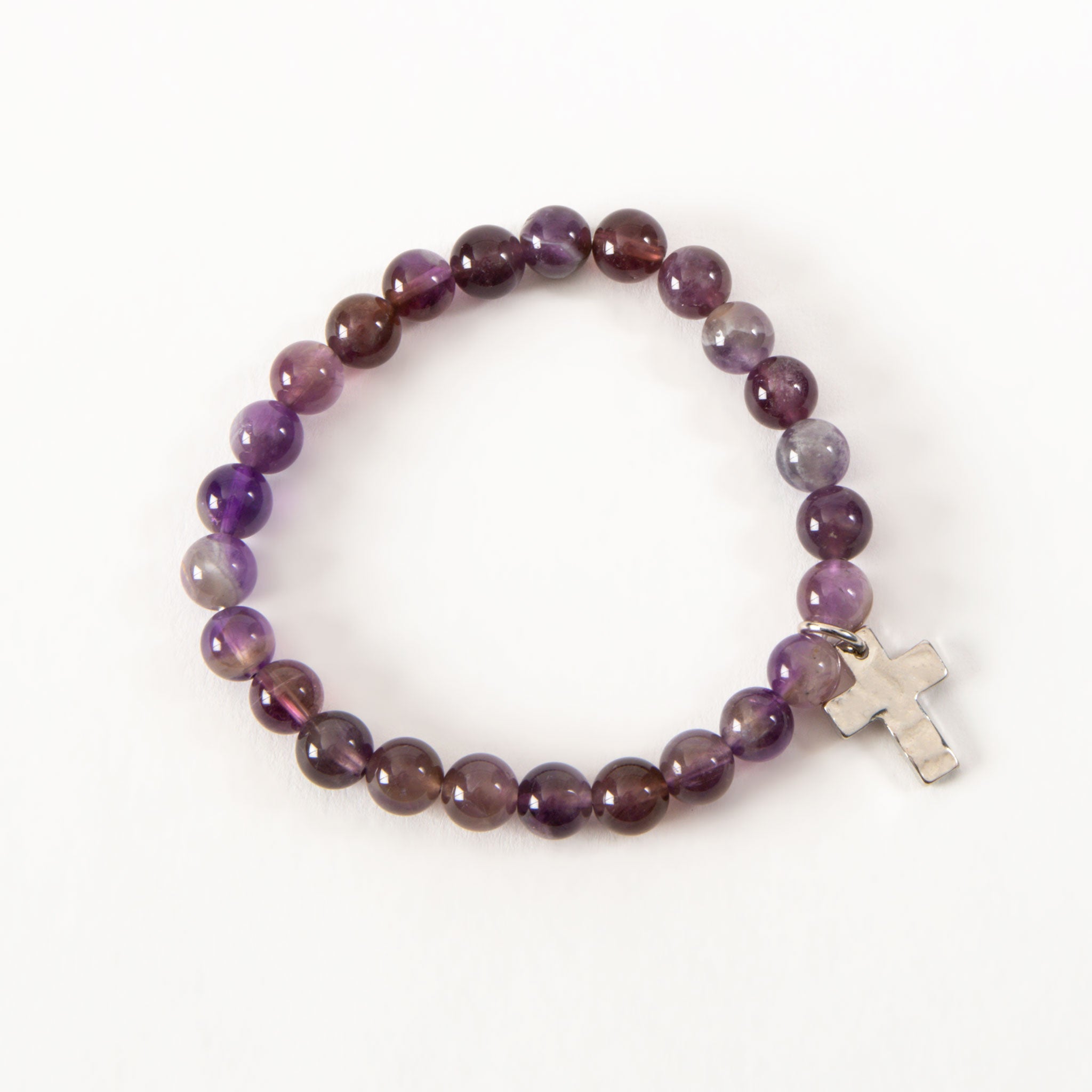 Bracelet-Beaded W/Cross-Purple