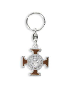 Keychain-Maltese Cross-Divine Mercy-Red