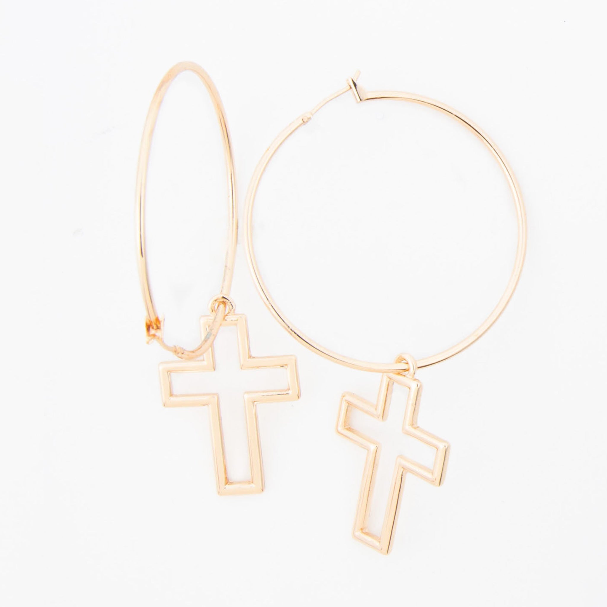 Earrings-Hoop W/Cross-Gold