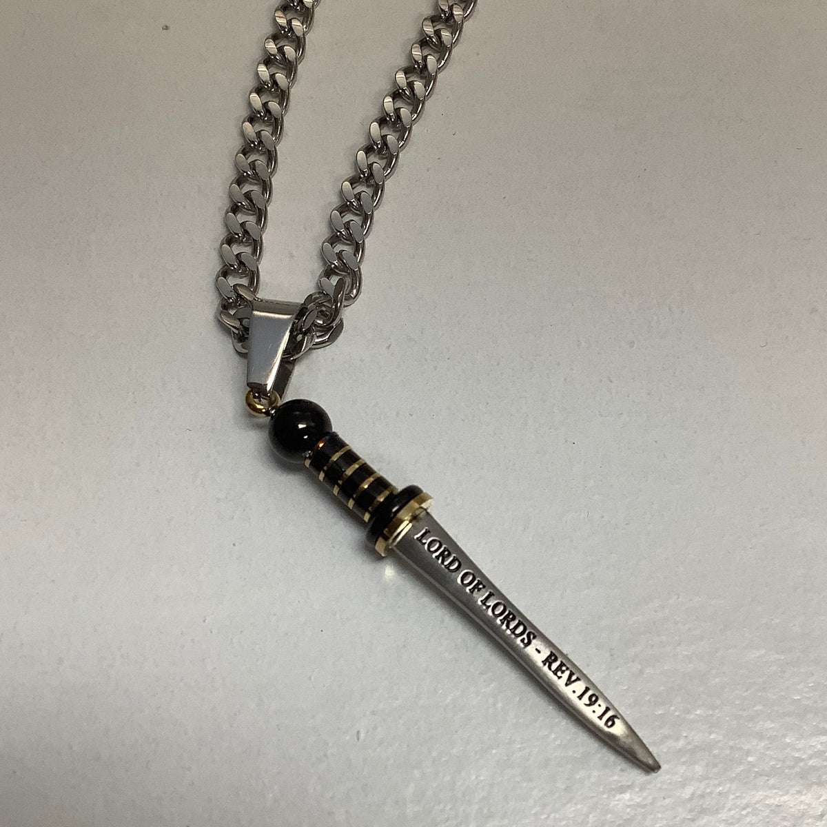 Necklace-Rev 19:16-Gladius Sword-King of Kings-24"