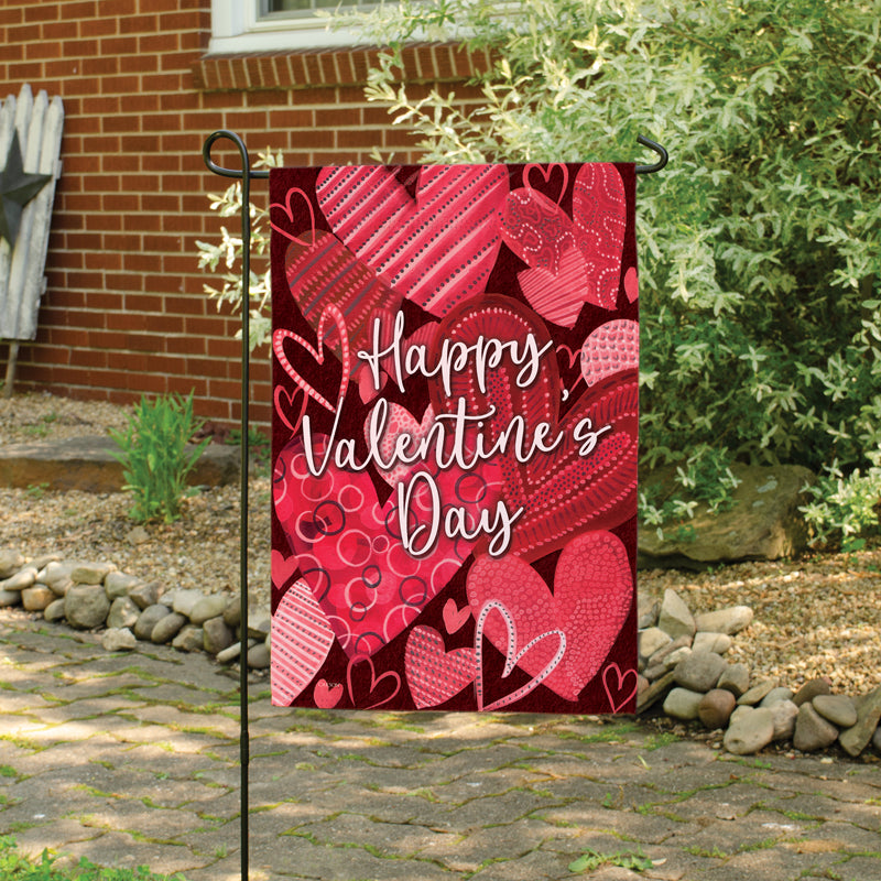 Garden Flag-Happy Valentine's Day-Multiple Hearts-18"