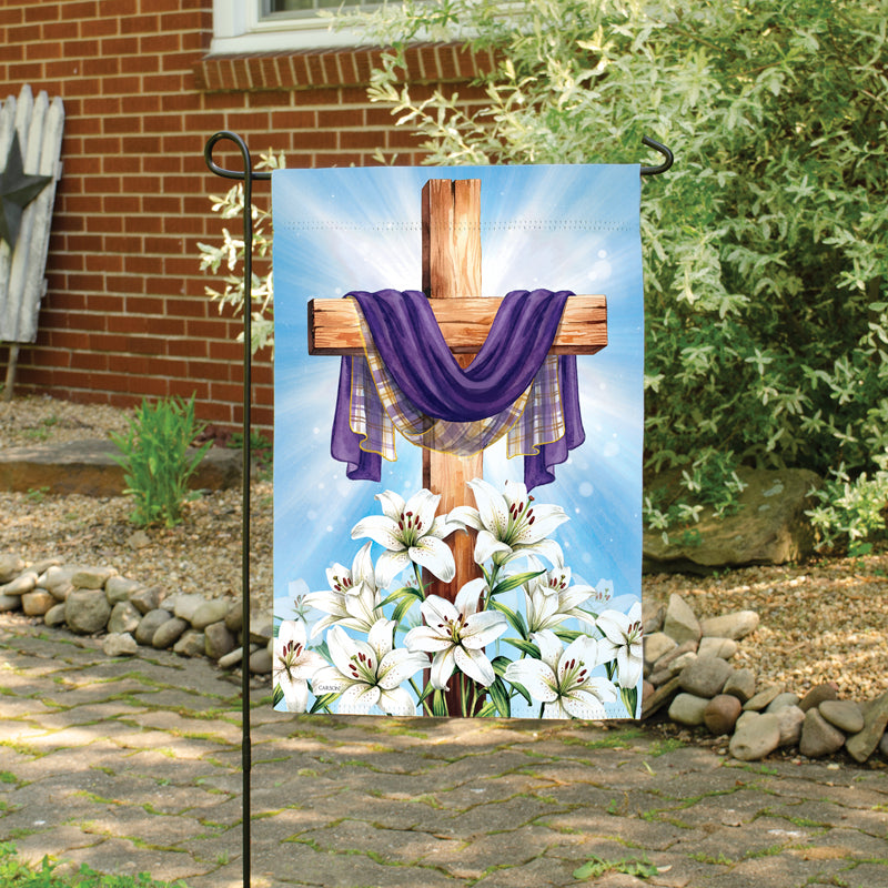 Garden Flag-Easter Lilies Cross-18"