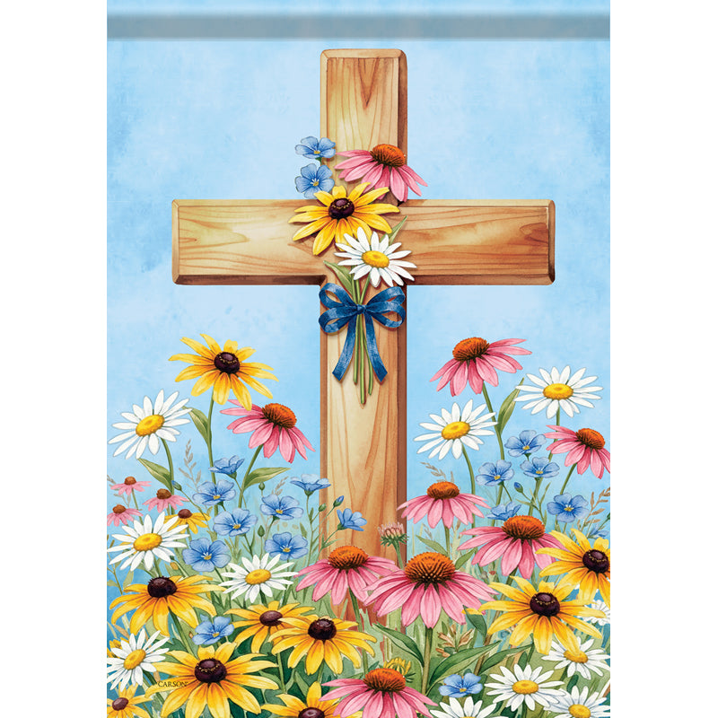 Garden Flag-Wild Flower Cross-18"