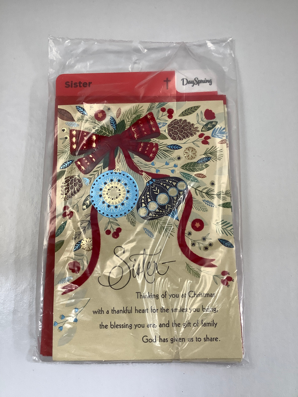 Card-Sister-Christmas-Red Bow Ornaments-5871291