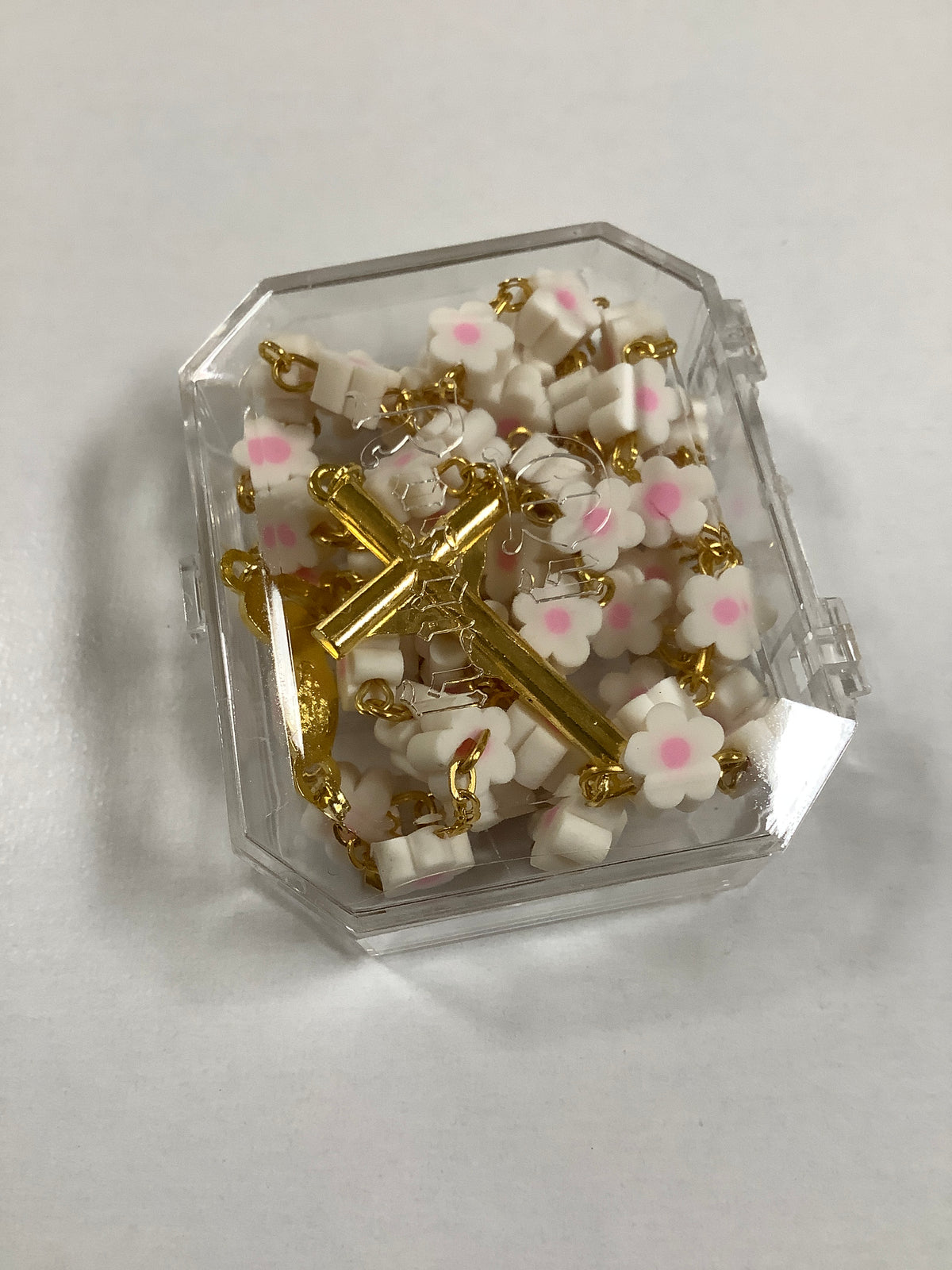 Rosary-White/Pink Flower Beads-GP-7MM