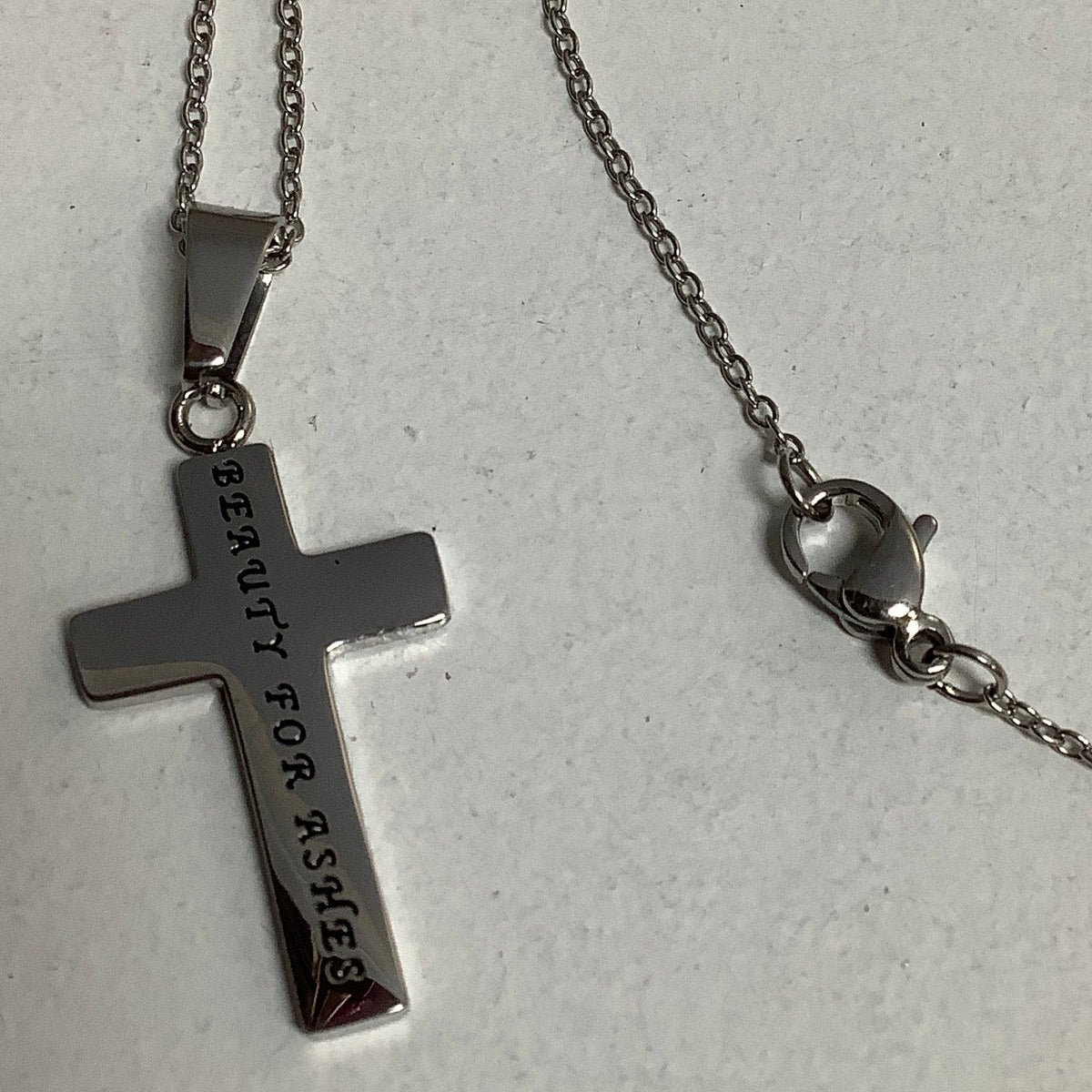 Necklace-Isa 61:3-CZ Diamondback Cross-Ashes