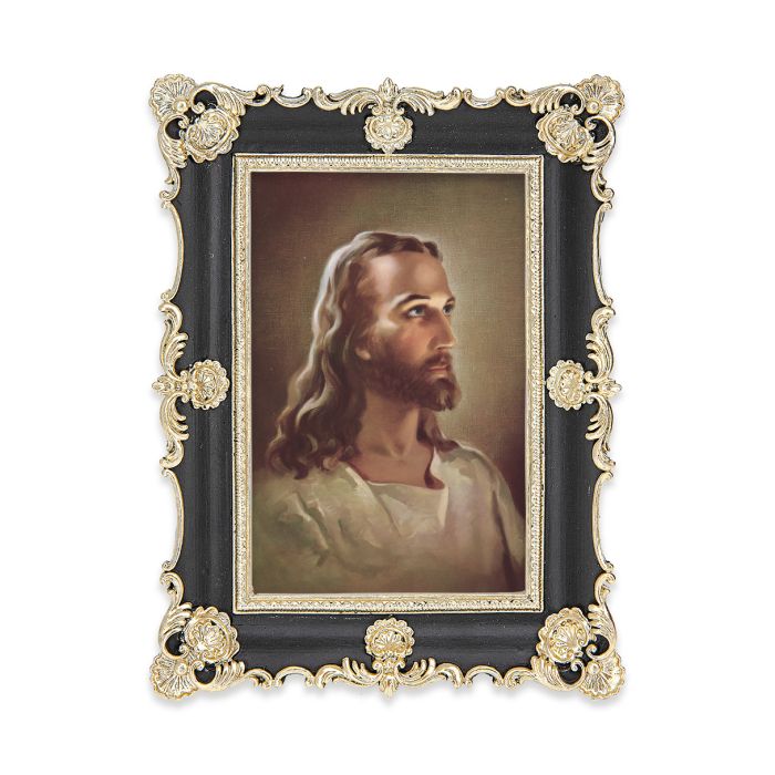 Framed Print-Christ-6" By 8"-Black w/ Gold