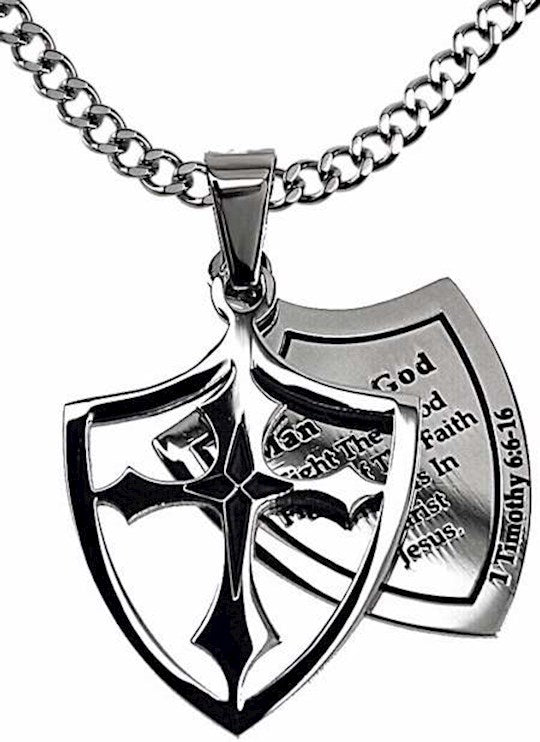 Necklace-Shield Cross-24"Stainless Steel-Man of God