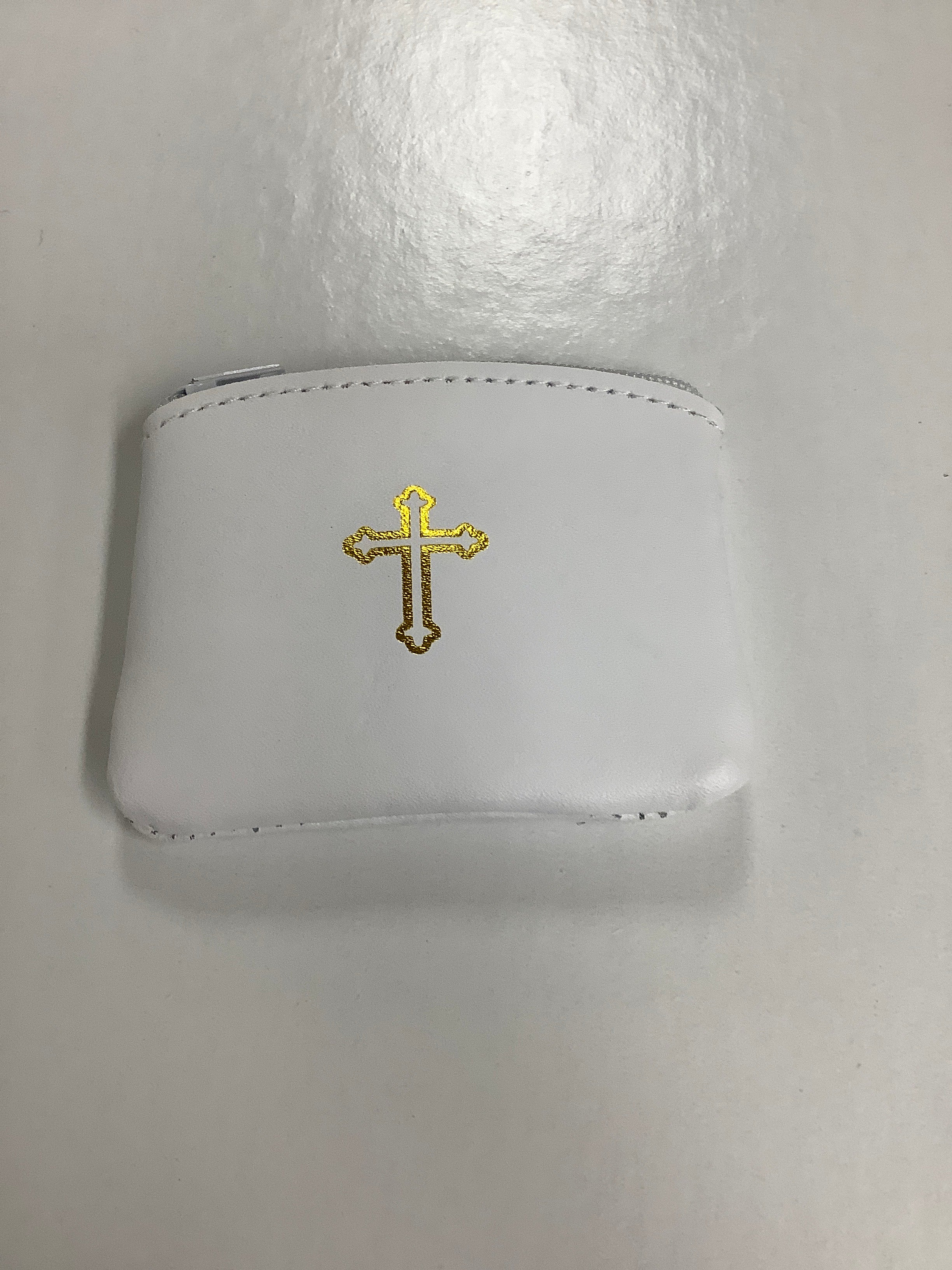 Rosary Case/White Leather/Cross