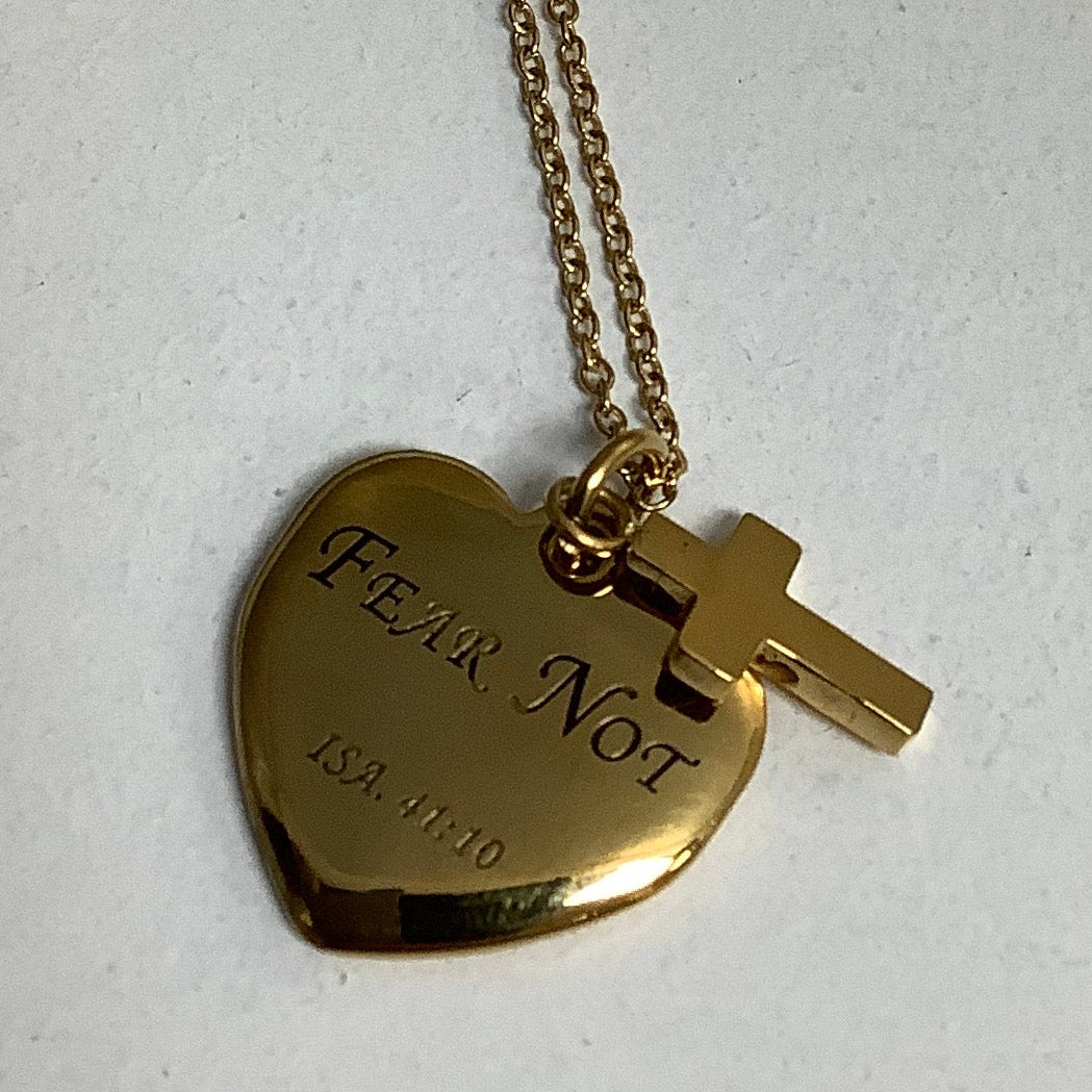 Necklace-Isa 41:0-Sweetheart With Cross-Gold-Fear Not
