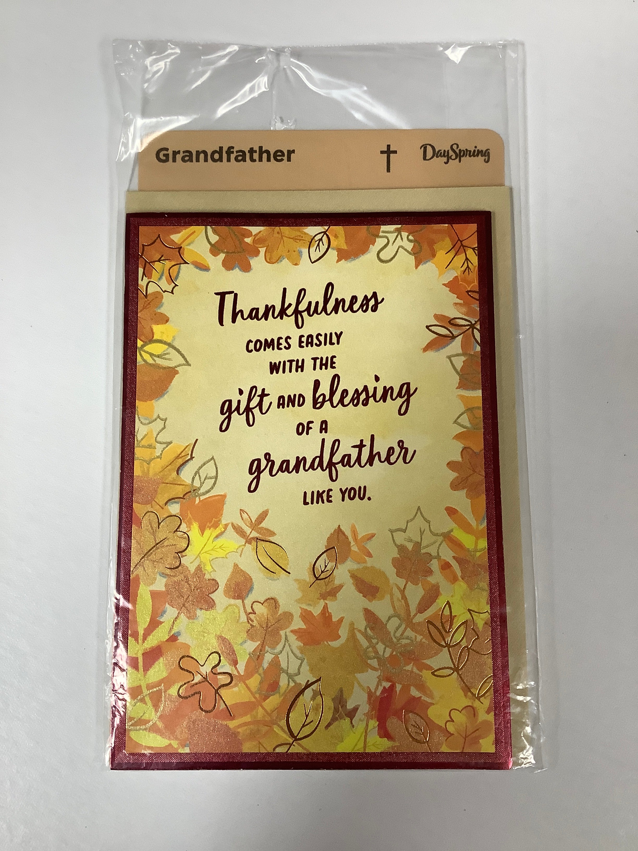 Card-Grandfather-Thanksgiving-Orange Yellow Leaf Border-J9623
