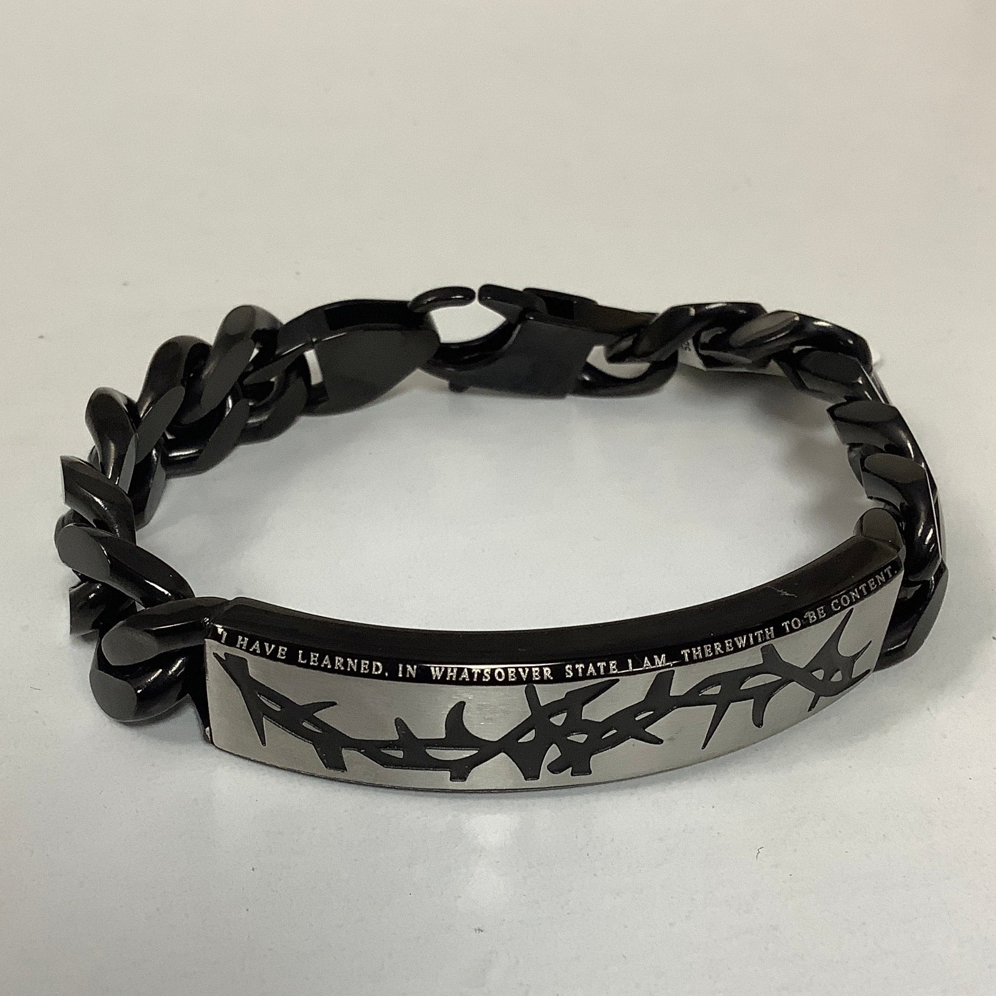 Bracelet-Php 4:11,13-Crown Of Thorns-Black-Christ My Strength-8"
