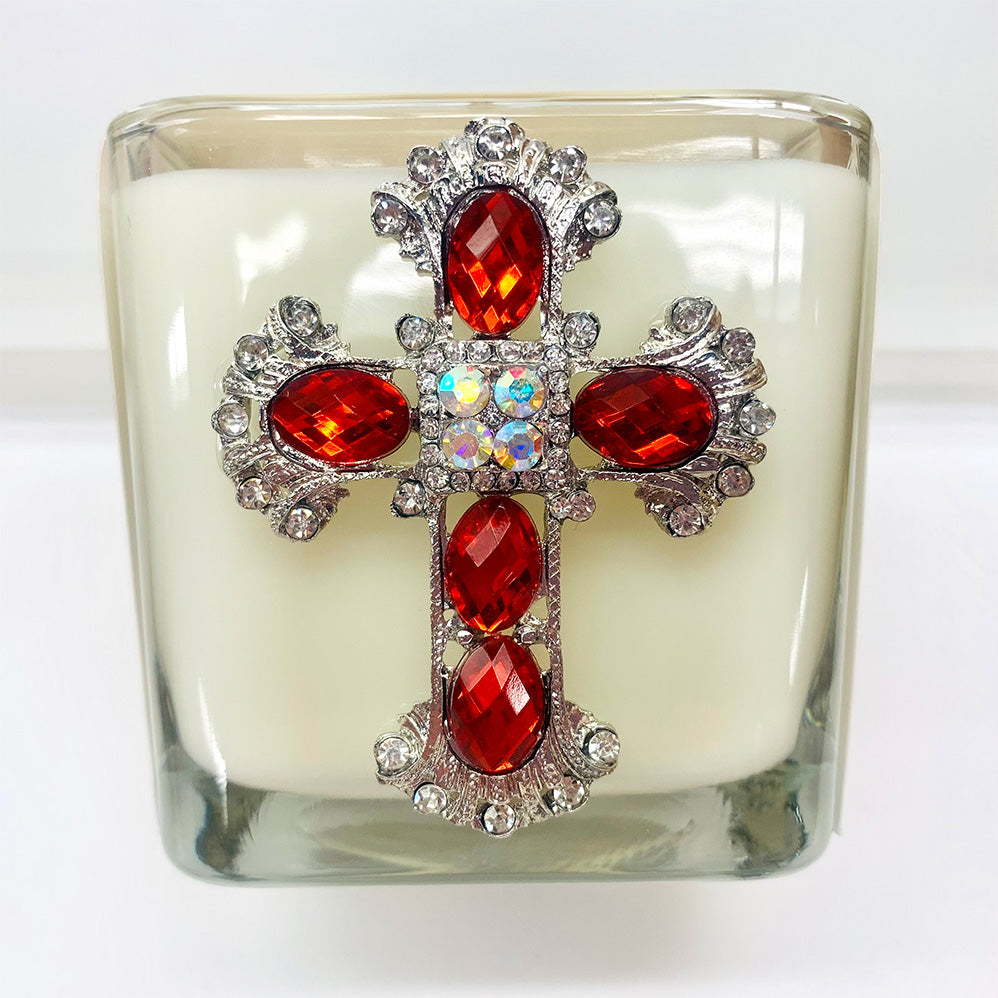 Candle-Jeweled Cross-Agape-Silvertone