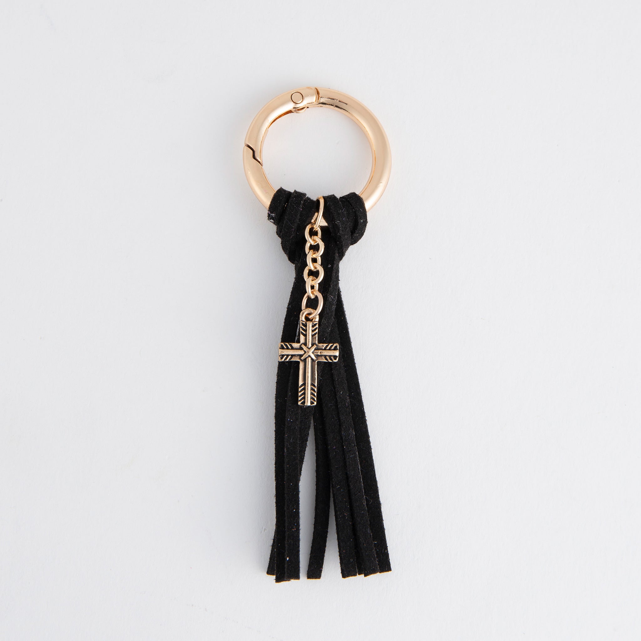 Keychain-Cross Charm-Tassel-Black