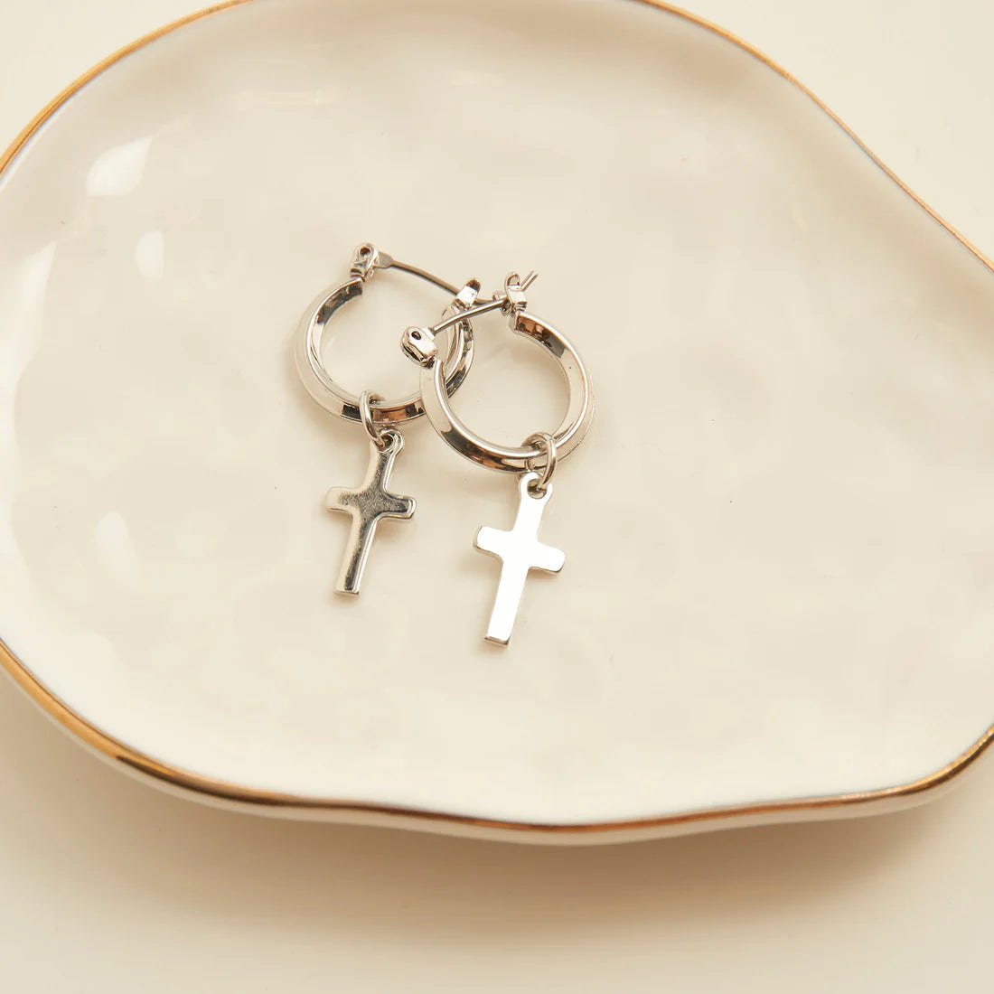 Jewelry-Earrings-Hoop-Cross-Silver