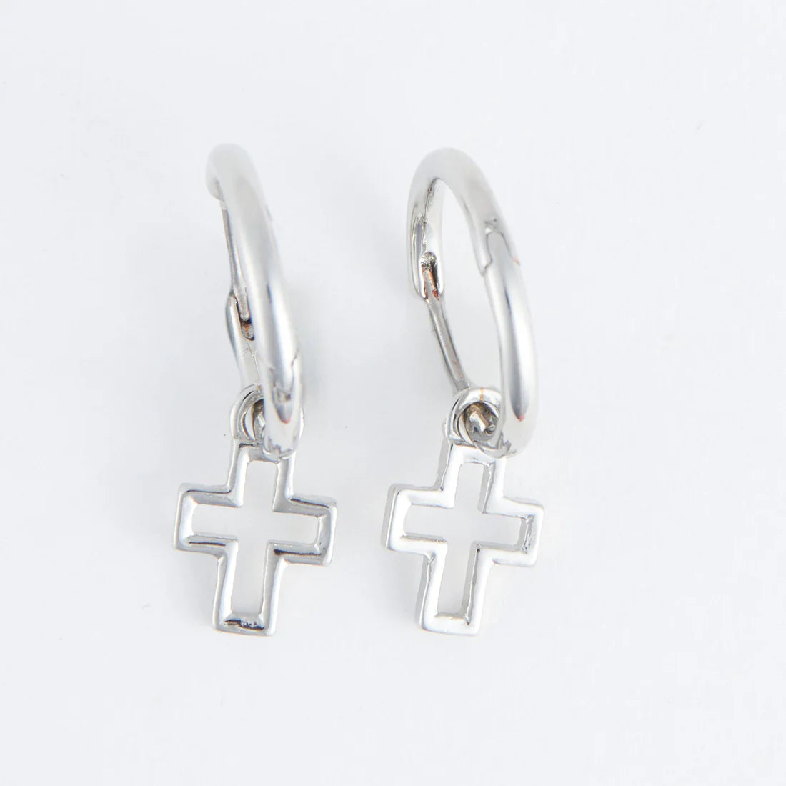 Jewelry-Earrings-Hoops-Open Cross-Silver