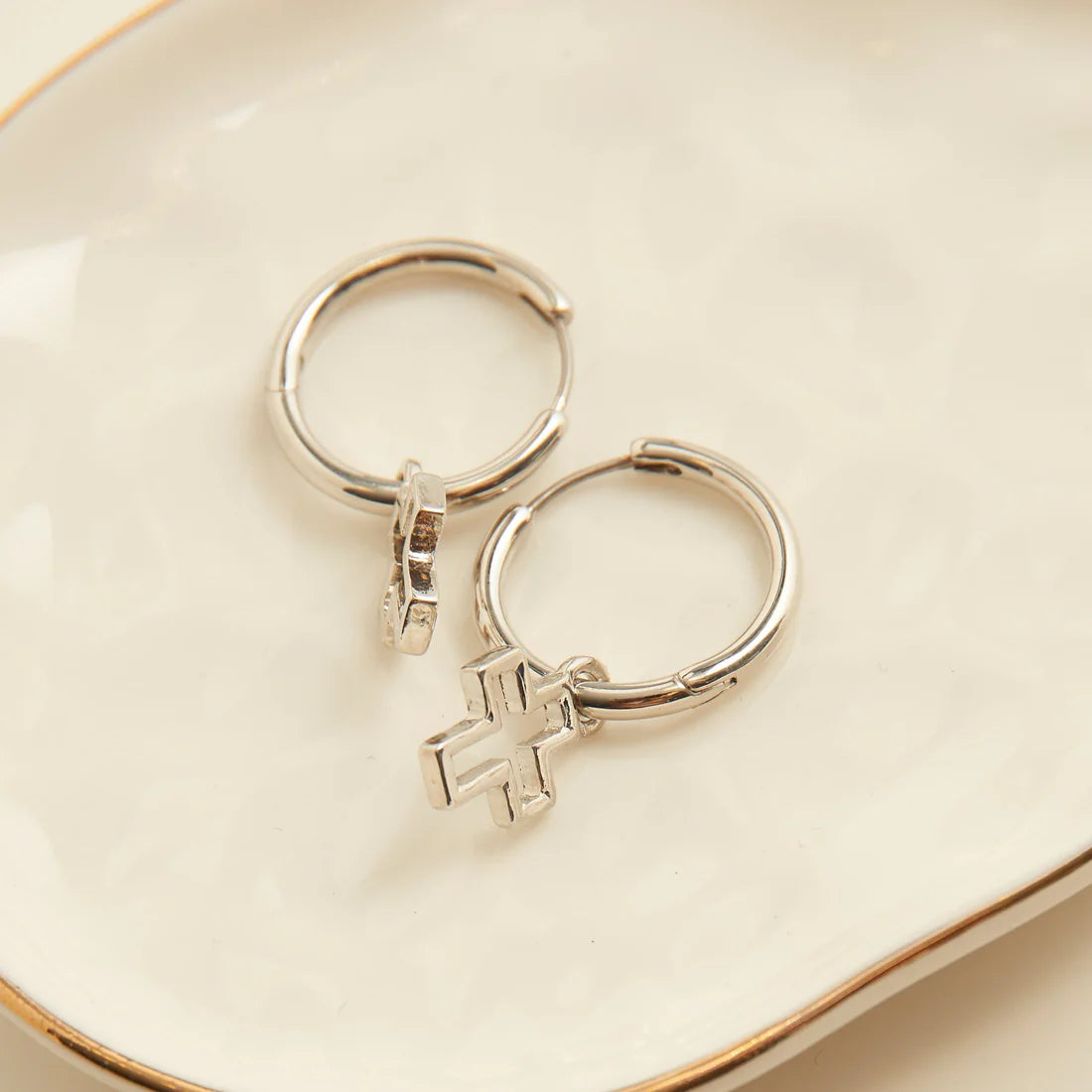 Jewelry-Earrings-Hoops-Open Cross-Silver