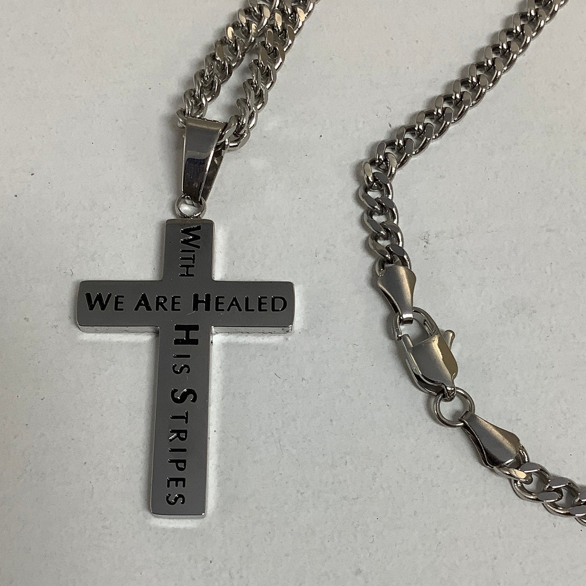 Necklace-Isa 53:5-Lamb Of God Cross-Healed-24"