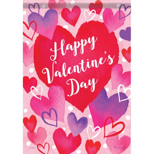 Garden Flag-Watercolor Hearts-Valentines