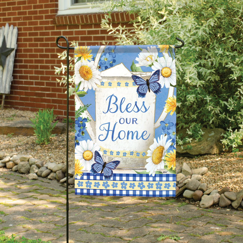 Garden Flag-Blue Gingham Daisy-18"