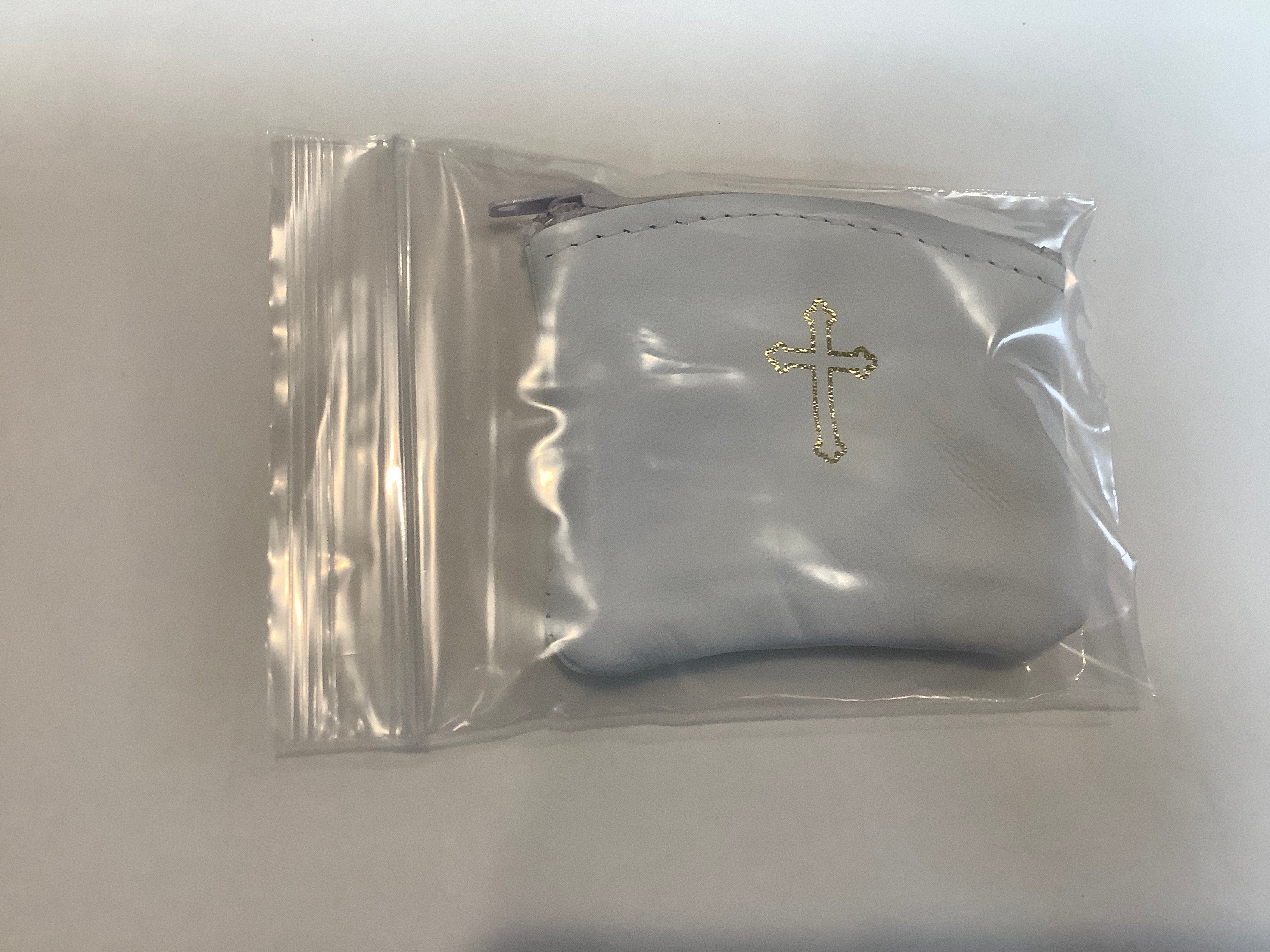 Rosary Case-Anti Tarnish-White-Cross-Zip