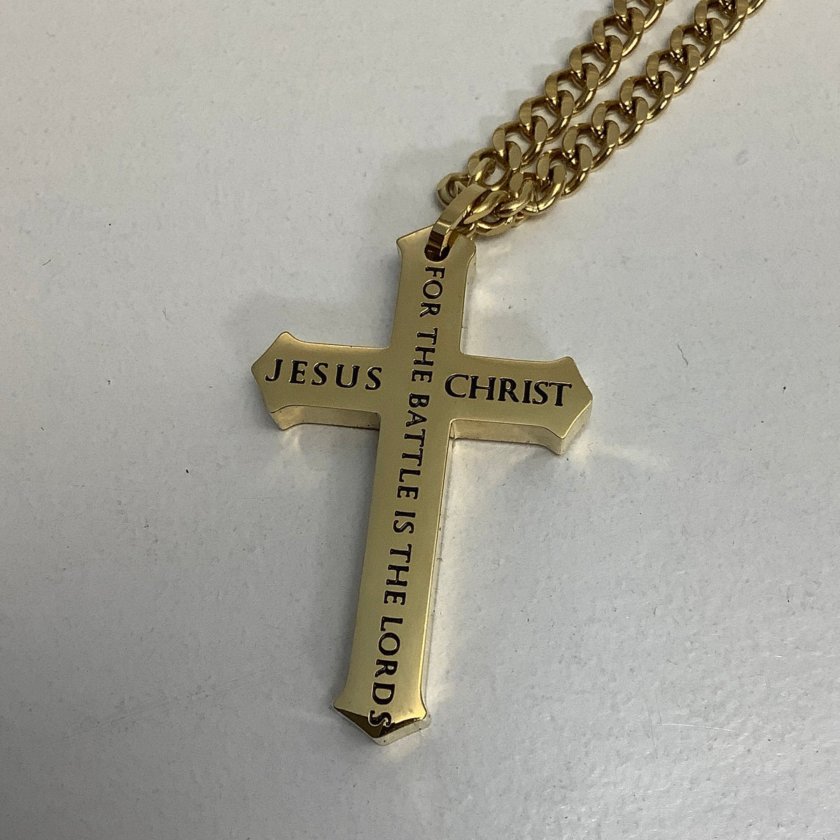 Necklace-1Sa 17:47-Crown of Thorns Iron Cross-Gold-DAVID Curb 24"